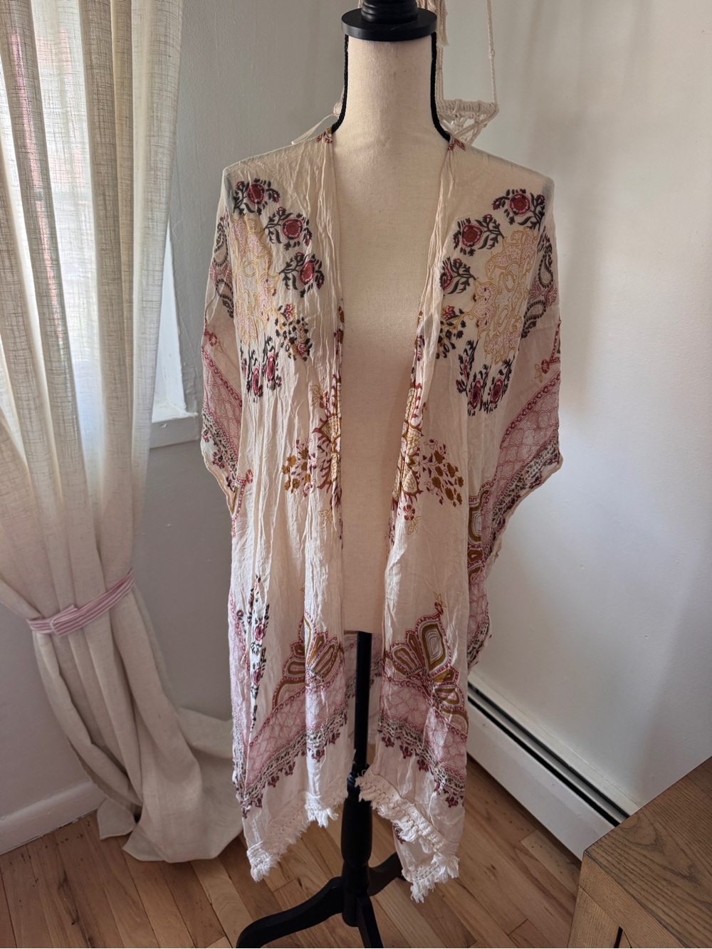 Boho Floral Kimono Cover-Up in Cream and Dusty Rose